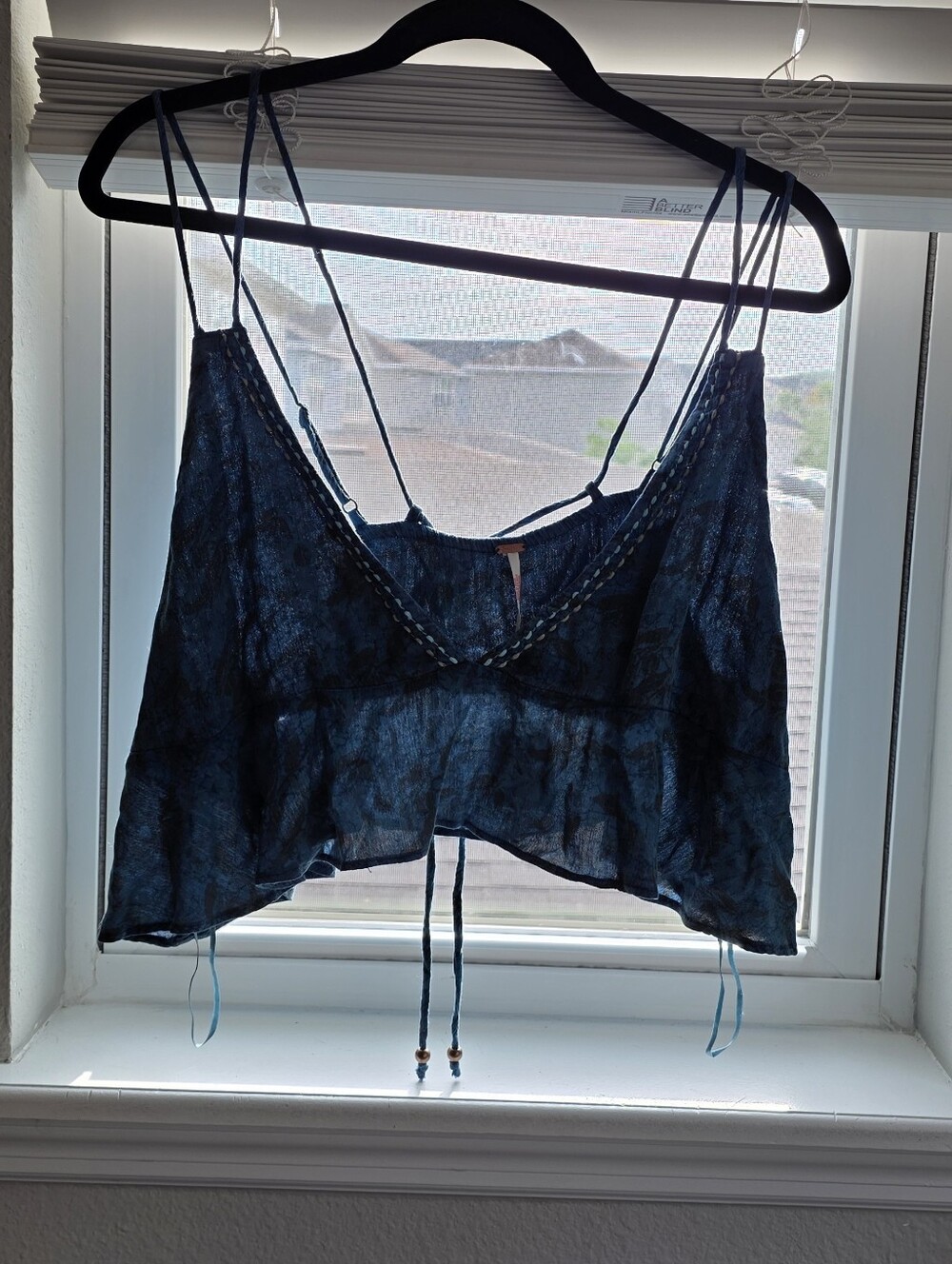 Free People Teal Blue Lace-Up Ruffle Hem Camisole - Picture 8 of 11